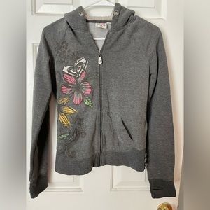Roxy zip up jacket fleece hood junior size small